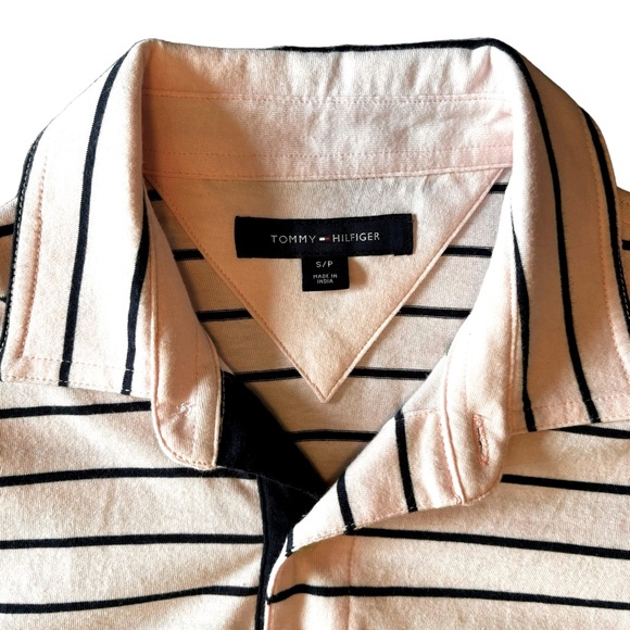 Tommy Hilfiger Men’s Polo Pink with Navy Stripes Size Small - Picture 4 of 10